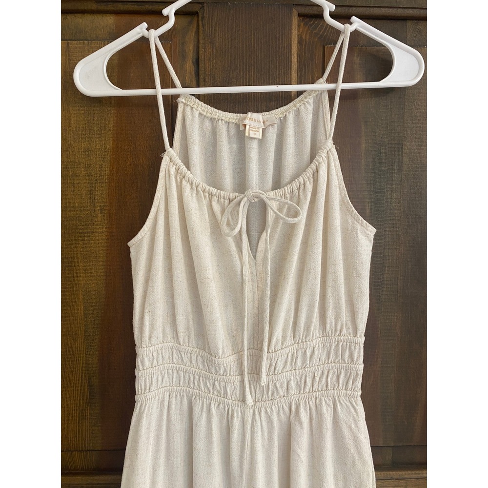 Monteau Los Angeles Womens Small Beige Linen Blend Smocked Wide Leg Jumpsuit